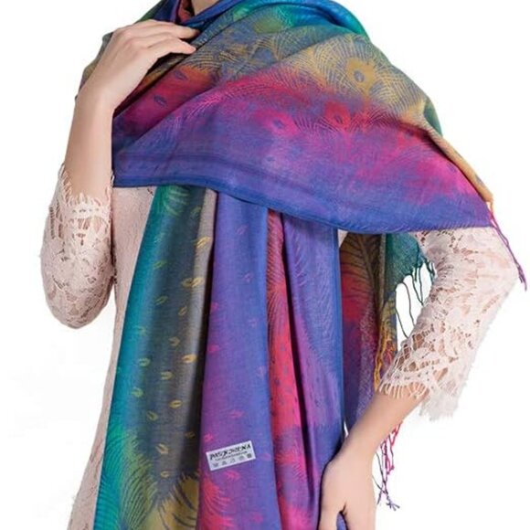 Colorful flowers Jacquard cotton pashmina Women Wrap Shawl tassels Scarves - Picture 3 of 7